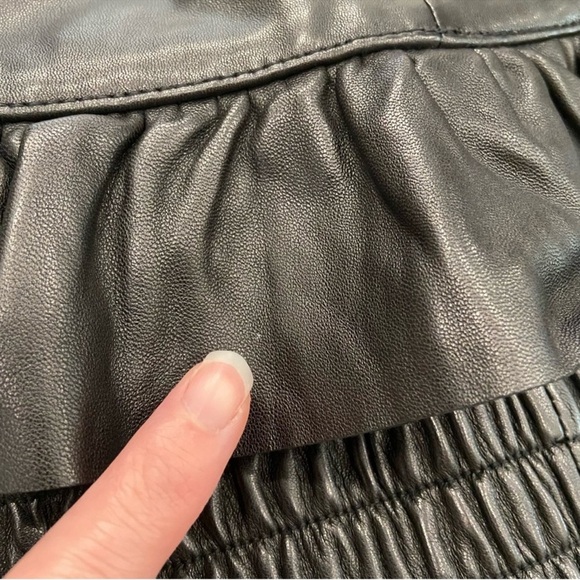 Maje Jupia Smocked Ruffled Mini Skirt soft lamb leather size 36 - Picture 6 of 11